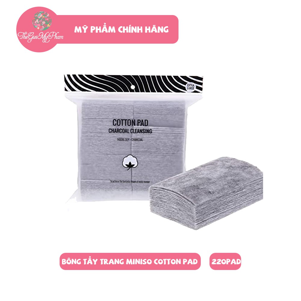 Bông Tẩy Trang Than Hoạt Tính Miniso Cotton Pad Charcoal Cleansing 220 Miếng