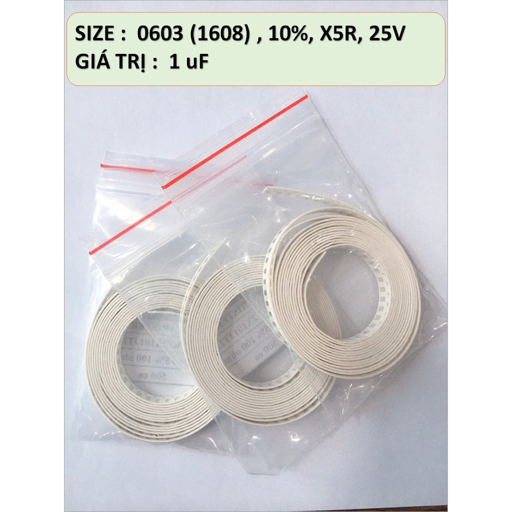 0603 , 10%, X5R, 25V, 1uF - TỤ ĐIỆN DÁN