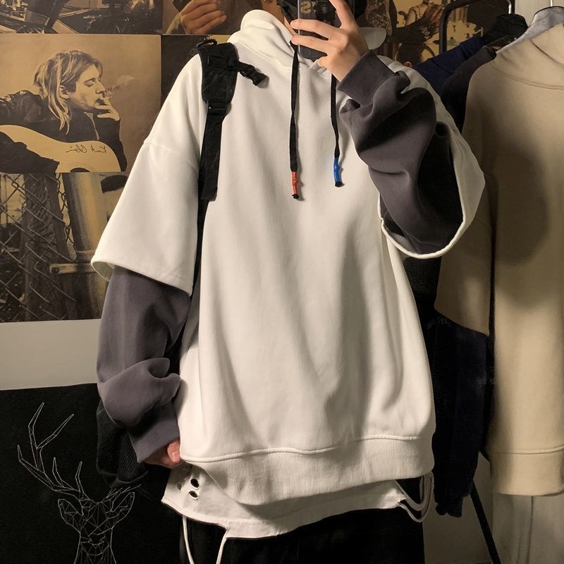 Áo Hoodie Giả Hai Lớp Dáng Rộng Dày Dặn Thời Trang Thu Đông Cho Nam