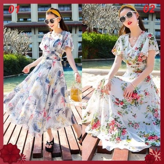 Hàng nhập - Đầm maxi voan hoa tay cánh tiên mùa hè siêu xinh - TGS166305