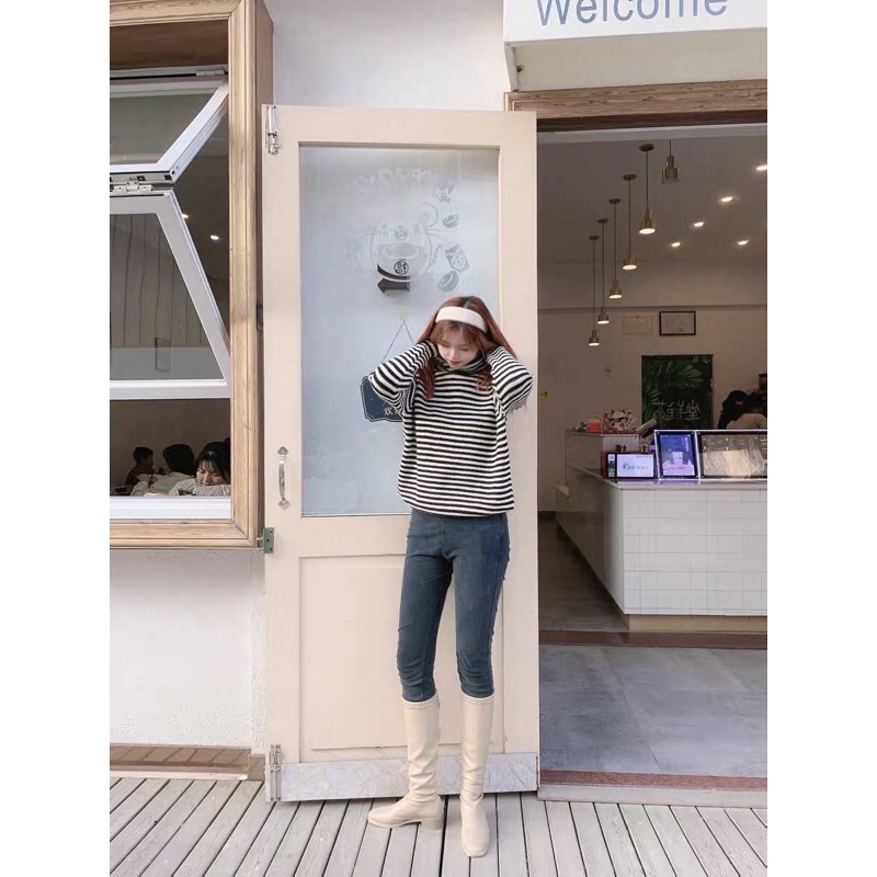 (ORDER) Giày boot nữ trơn cao cổ thấp cổ sọc thẳng dài có khoá kéo sau boots nữ ulzzang | BigBuy360 - bigbuy360.vn