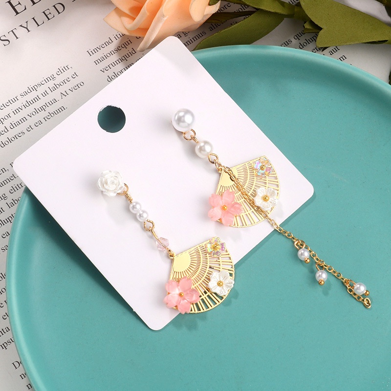 Khuyên tai bạc 925 hình quạt gắn hoa xinh xắn thời trang