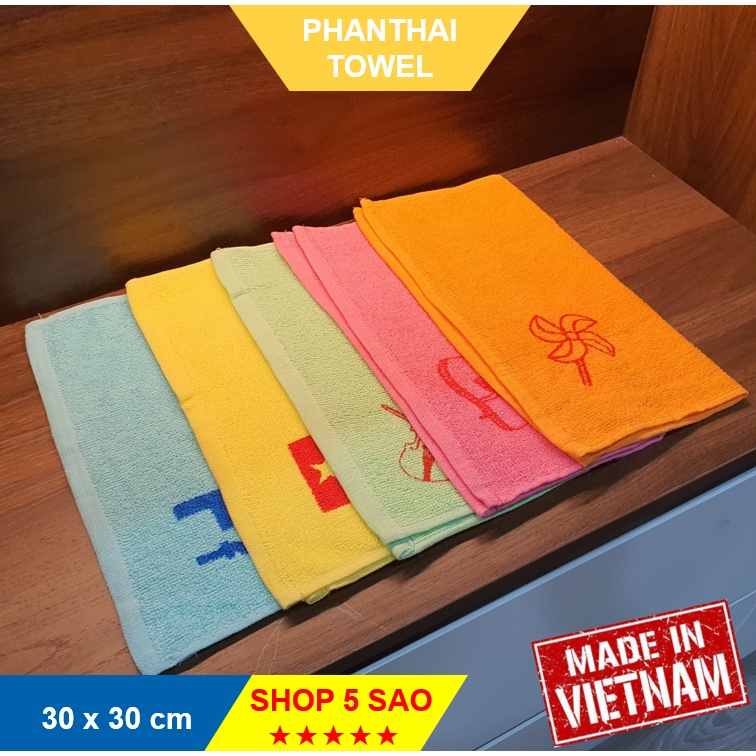 Khăn nhà trẻ mẫu giáo in màu 50 kí tự khác nhau 30x30cm #khanmamnon #khannhatre