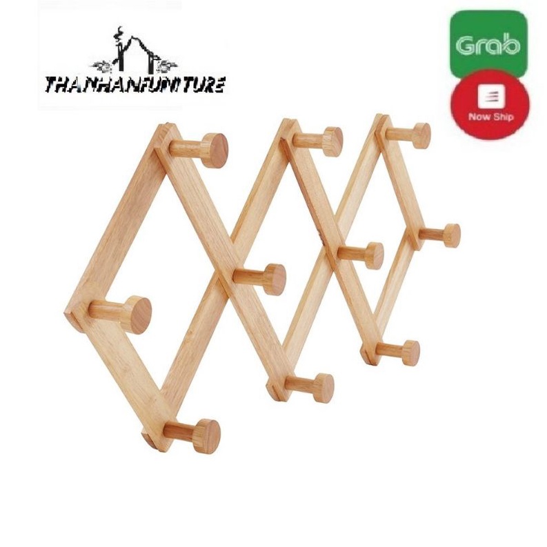 Móc áo gắn tường đa năng xếp gọn bằng gỗ - Móc xếp gắn tường treo đồ bằng gỗ