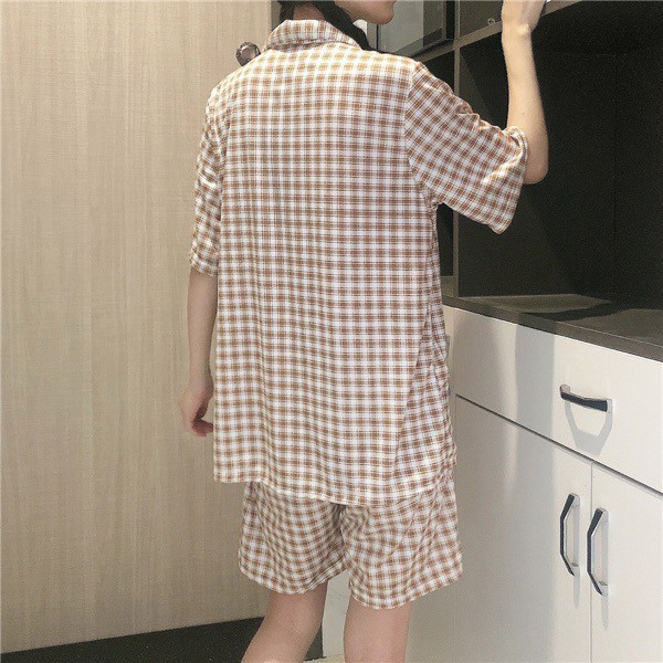 Bộ ngủ Pijama kẻ ô gấu bear 2 túi vải cotton | BigBuy360 - bigbuy360.vn