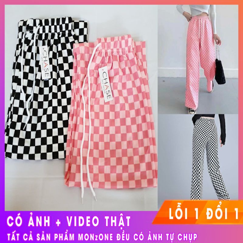 Quần CARO ống đứng nữ Freesize cho hè năng động ⭐ Quần suông, lưng cao dây rút QD002