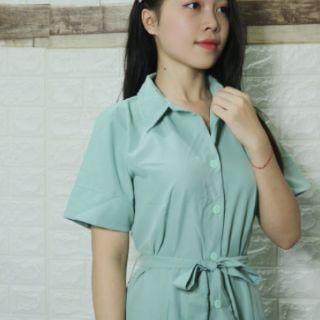 [FREE SHIP 50K] Đầm sơ mi mint xẻ tà