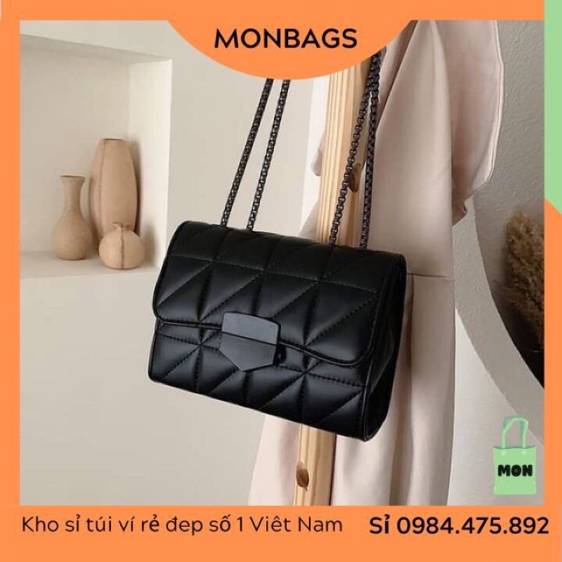 Túi Xách Nữ Khóa Trụ Monbags Màu Đen