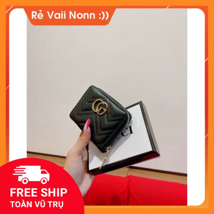 Ví nữ thời trang size 14cm logo nổi 3 ngăn có 1 ngăn khoá kéo hàng Quảng Châu cao cấp full box