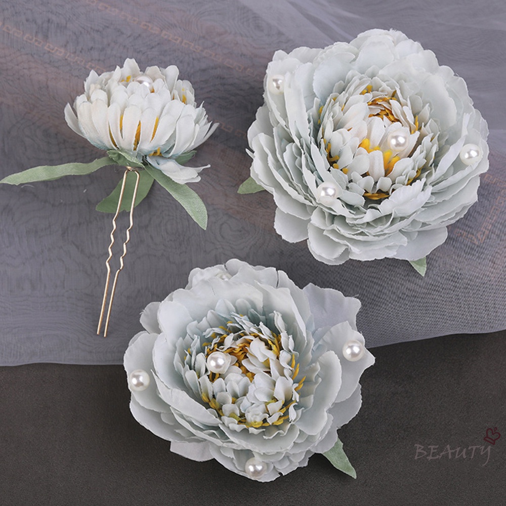 Seven Miss Bộ 3 Kẹp Tóc Hoa Lụa Đính Ngọc Trai Nhân Tạo Phong Cách Trung Hoa