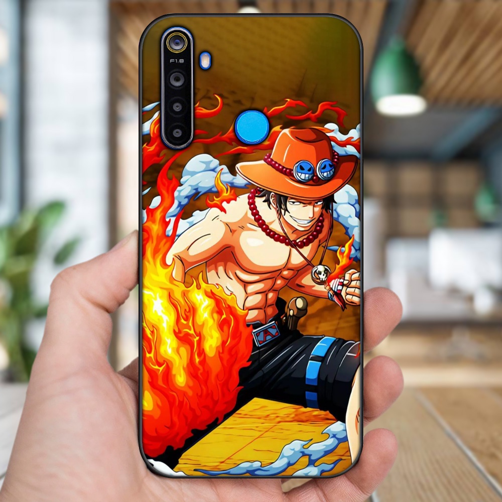 Ốp lưng Realme 5, 5 Pro viền đen in hình Ace One Piece