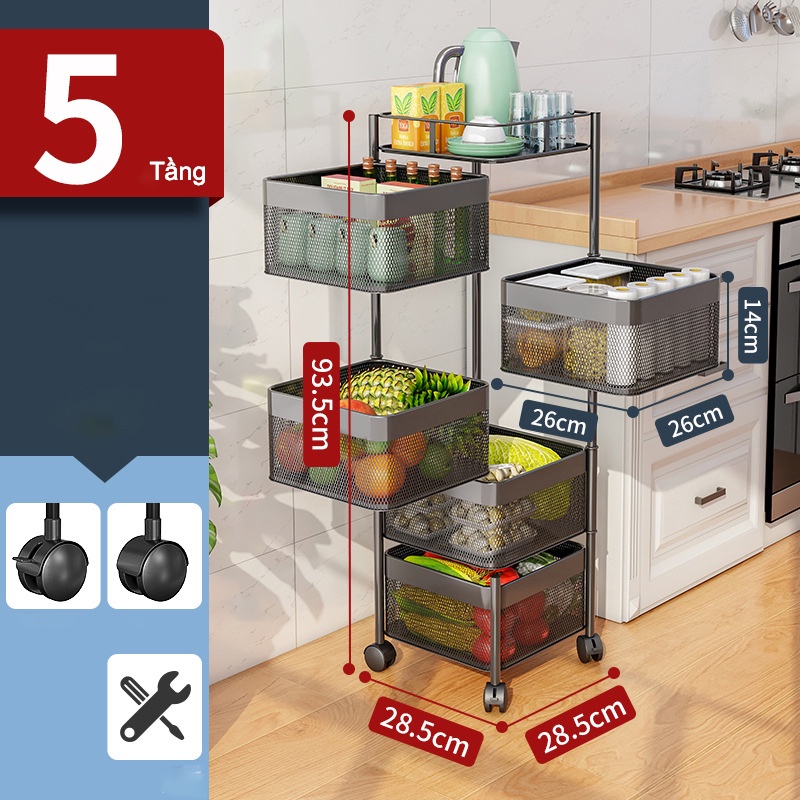 Kệ Xoay Tròn Vuông Đa Năng. Kệ Để Đồ Sơn Tĩnh Điện Chống Han Gỉ Cao Cấp 3/4/5 Tầng Có Bánh Xe Di Chuyển