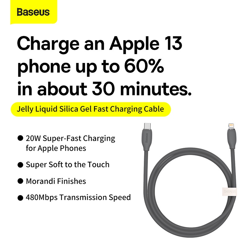 Cáp sạc silicone - Baseus Jelly Liquid Silica Gel Fast Charging Data Cable Type-C to L 20W dài 1.2m 2m- HSHOP