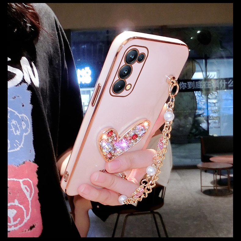 Ốp Điện Thoại Mềm Họa Tiết Trái Tim Đính Đá Lấp Lánh Gắn Kèm Dây Đeo Dành Cho Samsung A13 A23 A33 A53 A73 5G A54 A34 5G