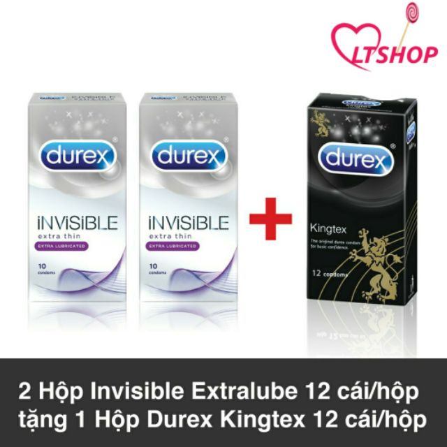 Bộ 2 Hộp Bao Cao Su Durex Invisible Extralube (10 Cái/Hộp) + Tặng 1h durex kingtex 12c