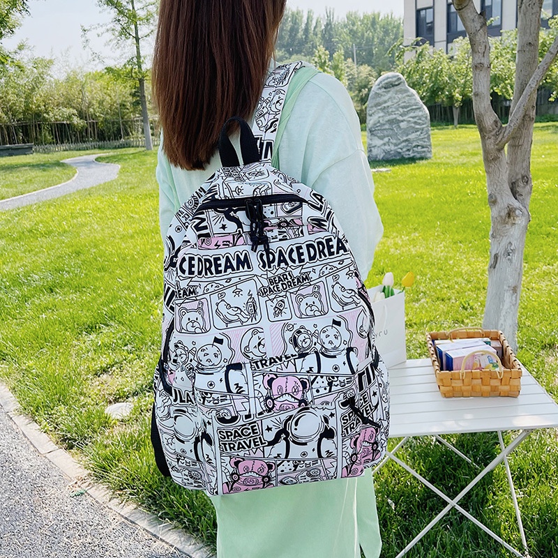 Ba Lô Đi Học Sức Chứa Lớn In Họa Tiết graffiti Phong Cách Hàn Quốc Nhật Bản Cho Nữ Sinh Trung Học