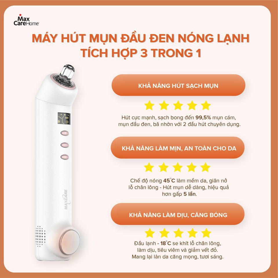 Máy hút mụn đầu đen cầm tay nóng lạnh MAXCARE MAX666 hút mụn cám bã nhờn thu nhỏ lỗ chân lông SIMI