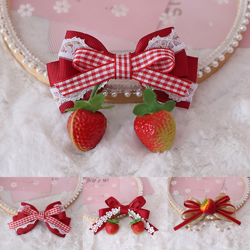 Kẹp Tóc Kim Loại Hình Nơ / Quả Dâu Tây Xinh Xắn Cho Nữ