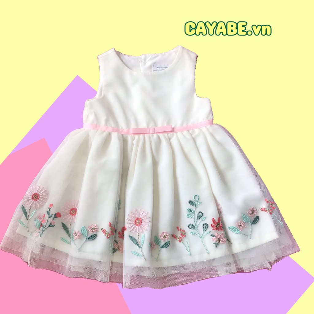 ĐẦM CÔNG CHÚA CHO BÉ GÁI CAYABE VOAN LƯỚI MÀU VÀNG NHẠT THÊU HOA NƠ HỒNG (QUẦN ÁO TRẺ EM)