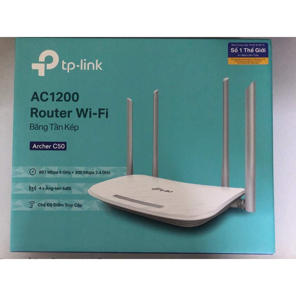 Router Wifi TP-Link Archer C50 (AC1200) Chính hãng (4 anten, 2 băng tần) siêu mạnh bảo hành chính hãng 24 tháng 1 đổi 1