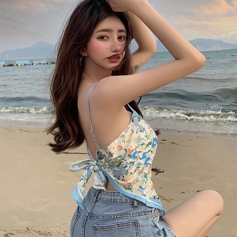 Áo Yếm Hoa In Thiết Kế Hở Lưng Quyến Rũ