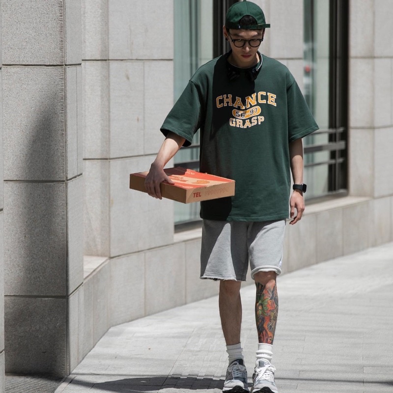 Áo thun tay lỡ nam nữ,in chữ Chance màu xanh