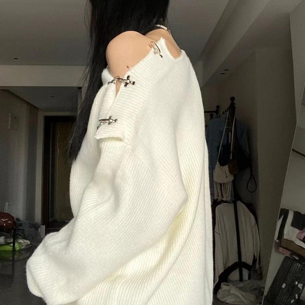 Áo Sweater Dệt Kim Một Dây Hở Vai Khóa Máy Bay Thời Trang Mùa Thu 2022