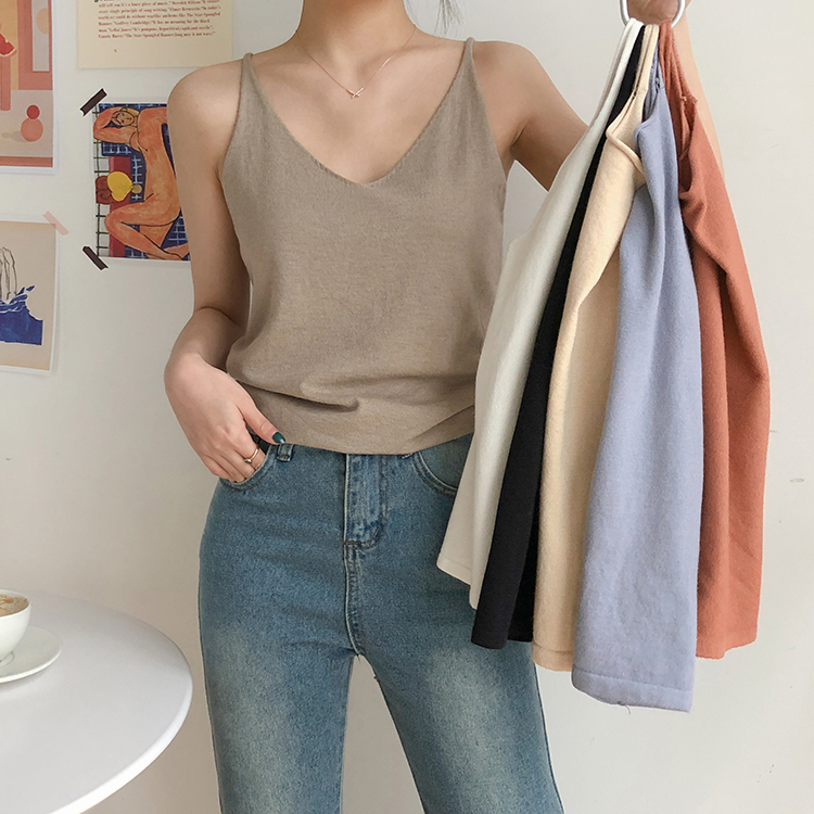 Áo hai dây dệt kim cổ chữ v form rộng thoải mái hợp thời trang