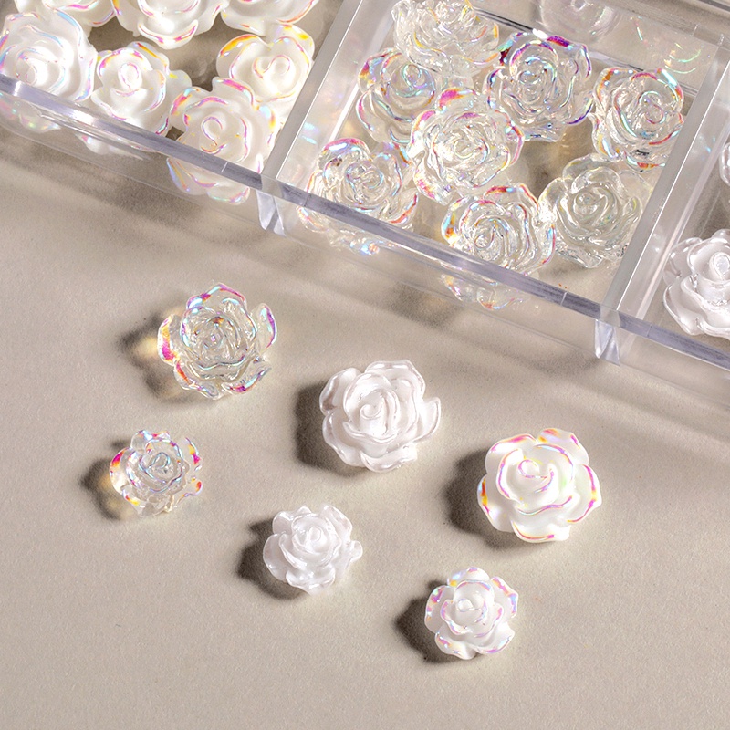 Hộp phụ kiện BORN PRETTY trang trí móng tay hình hoa trà 3d màu trắng bằng nhựa acrylic