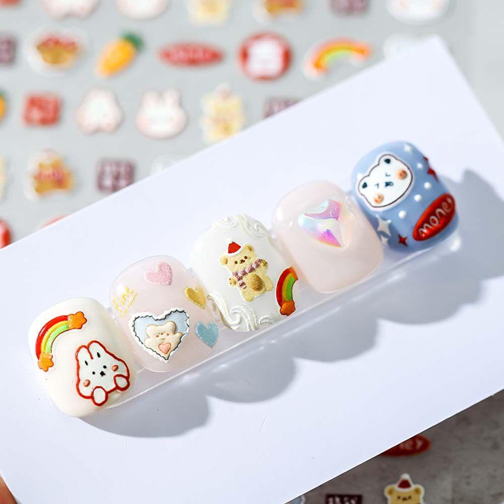 OCEANMAP Miếng Dán Trang Trí Móng Tay 5D Hình Vịt / Gấu Dập Nổi Dễ Thương