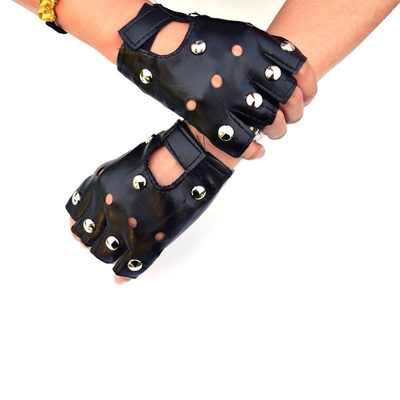 Găng tay giả da hở ngón trang trí lỗ nhảy đường phố cho nam