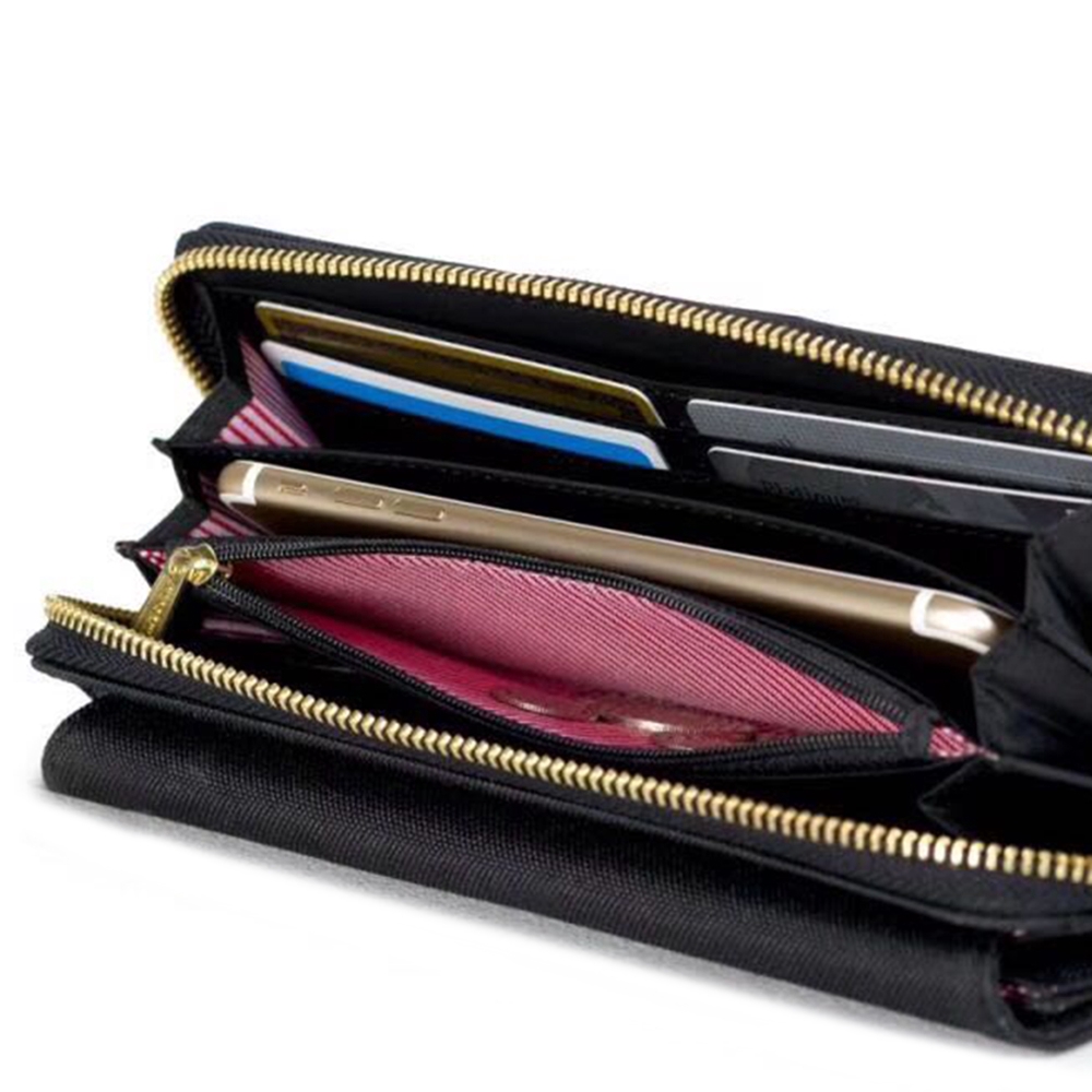 Ví vải dáng dài có nhiều ngăn đựng thẻ phối dây kéo đơn giản thời trang