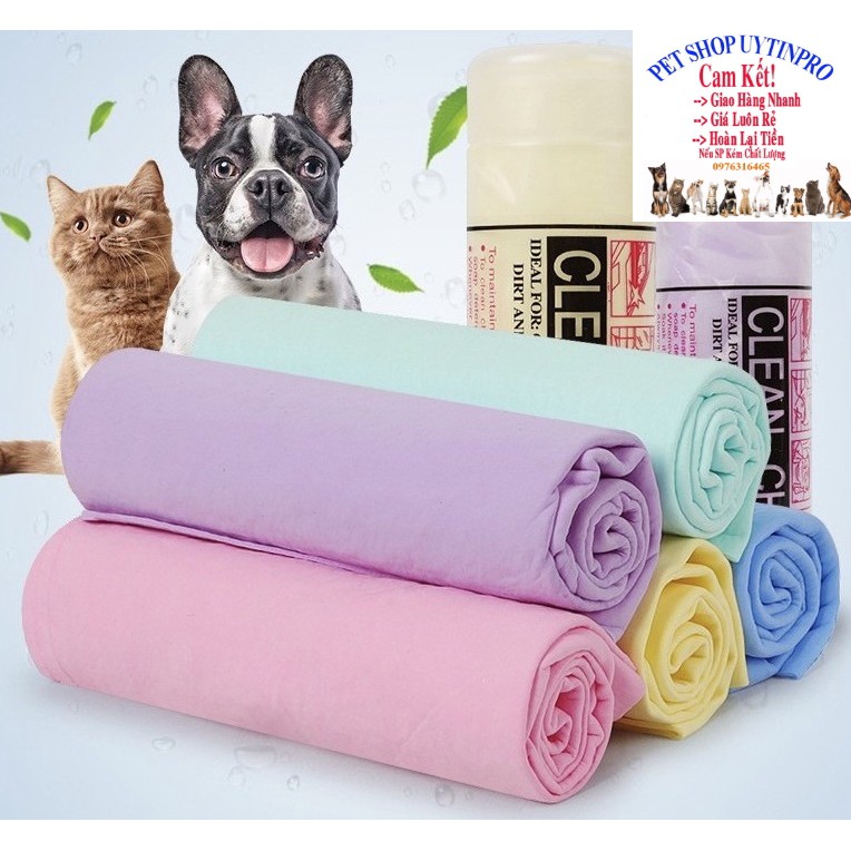KHĂN TẮM CHO CHÓ MÈO THÚ CƯNG Clean Cham Siêu thấm hút Size 65x42cm - Pet shop Uytinpro