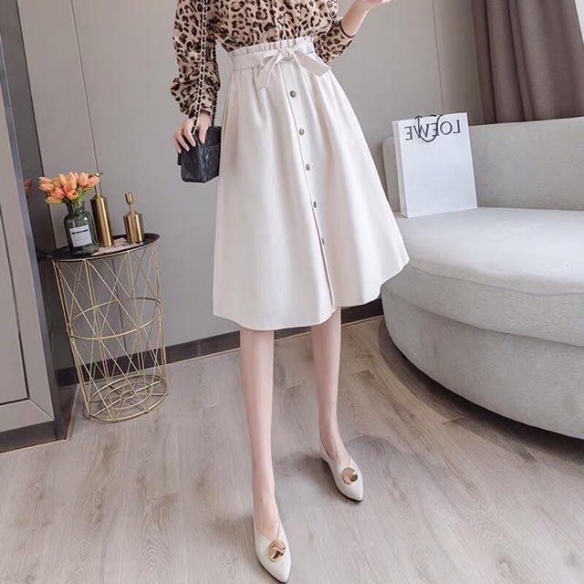 Free Ship_Chân váy dài MIDI Nữ Chucha buộc nơ sang chảnh chất Kaki dày mịn (Video+ ảnh thật) | BigBuy360 - bigbuy360.vn