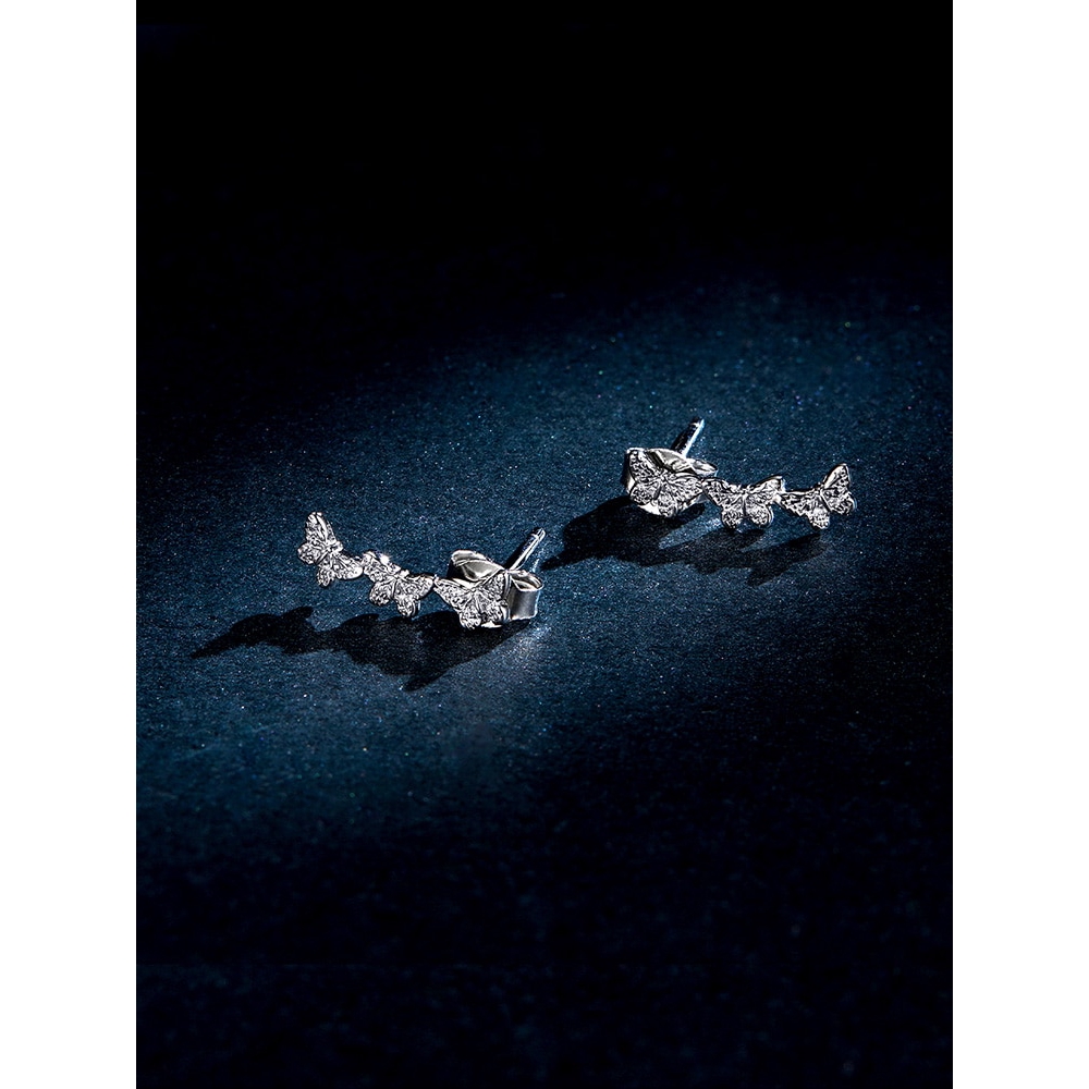 Bông Tai Bamoer BSE377 Bằng Bạc 925 Thiết Kế Ba Chú Bướm Thời Trang Cho Nữ