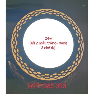 Đèn led ốp nổi 24w viền đổi 2 mầu 3 chế độ trắng-vàng