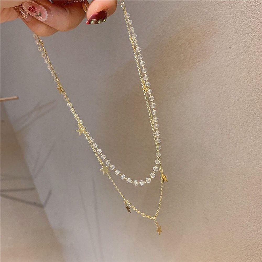 Vòng Cổ Choker Nhiều Lớp Xỏ Hạt Trong Suốt Thiết Kế Tối Giản MXGOODS
