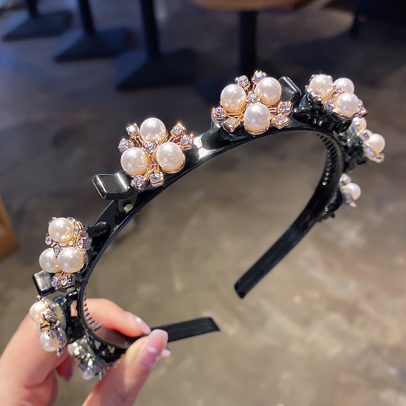 Băng Đô Cài Tóc Hai Lớp Đính Đá Và Ngọc Trai Nhân Tạo Xinh Xắn Sang Trọng