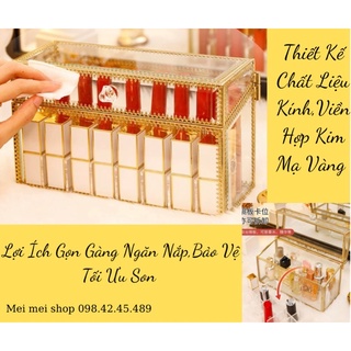 [ Golden Queen] Hộp đựng son có nắp 24 ô mạ viền kim loại