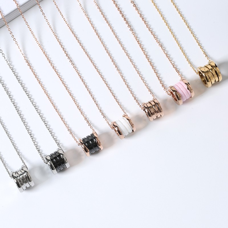 Vòng cổ Thép Titan Mặt Gốm Sứ Màu Đen / Vàng Hồng Đơn Giản Phong Cách Hàn Quốc Cho Nam Và Nữ
