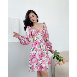 Lady in rose dress - Váy họa tiết hoa khoét eo và lưng - Thiết kế bởi Iamcoco.official