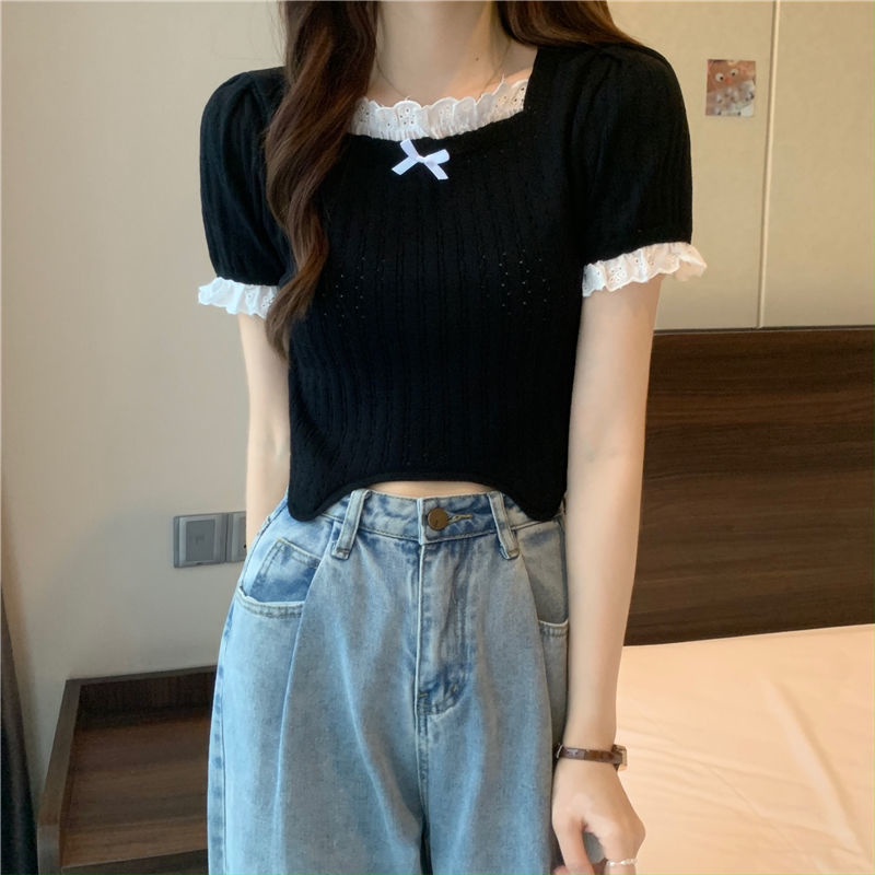 Áo thun tay ngắn phối ren thiết kế lai không đều thời trang cho nữ JL-TX-134