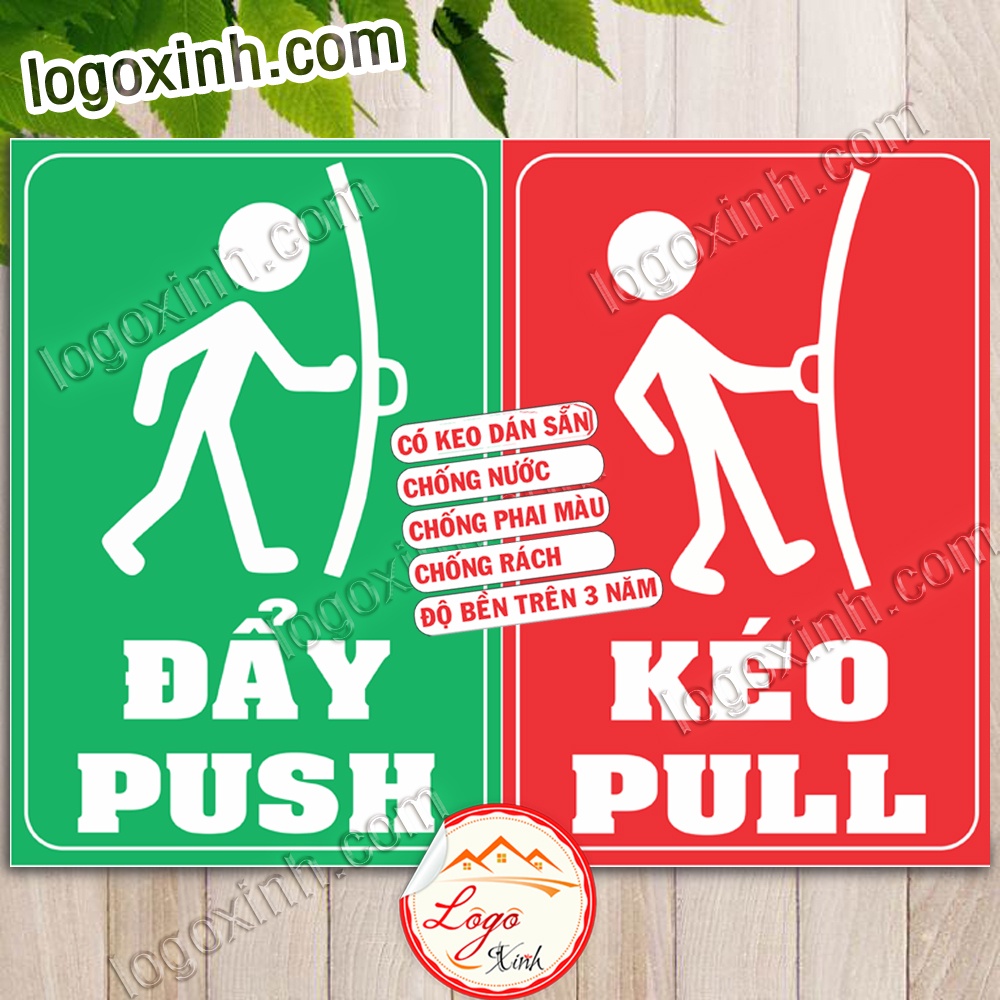 BỘ 2 LOGO STICKER TEM ĐẨY VÀO- KÉO RA DÁN CỬA, PUSH PULL GẮN CỬA, BIỂN KÉO ĐẨY DÙNG CHO NHÀ CỬA, CÔNG TY, HÀNG QUÁN....