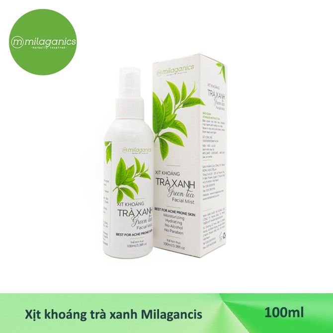 Xịt khoáng trà xanh Milaganics cấp nước ngăn ngừa mụn 100ml