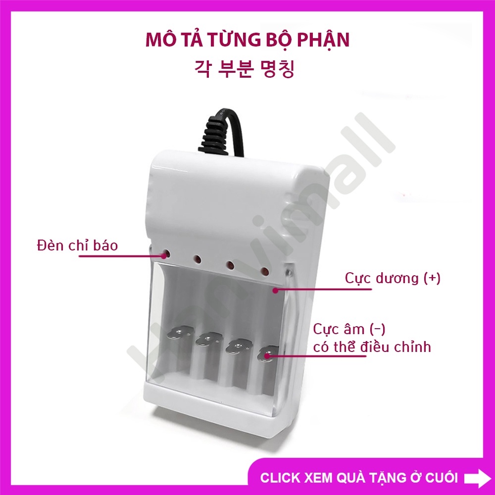 Bộ sạc pin AA 4 cục đa năng tặng kèm 4 pin