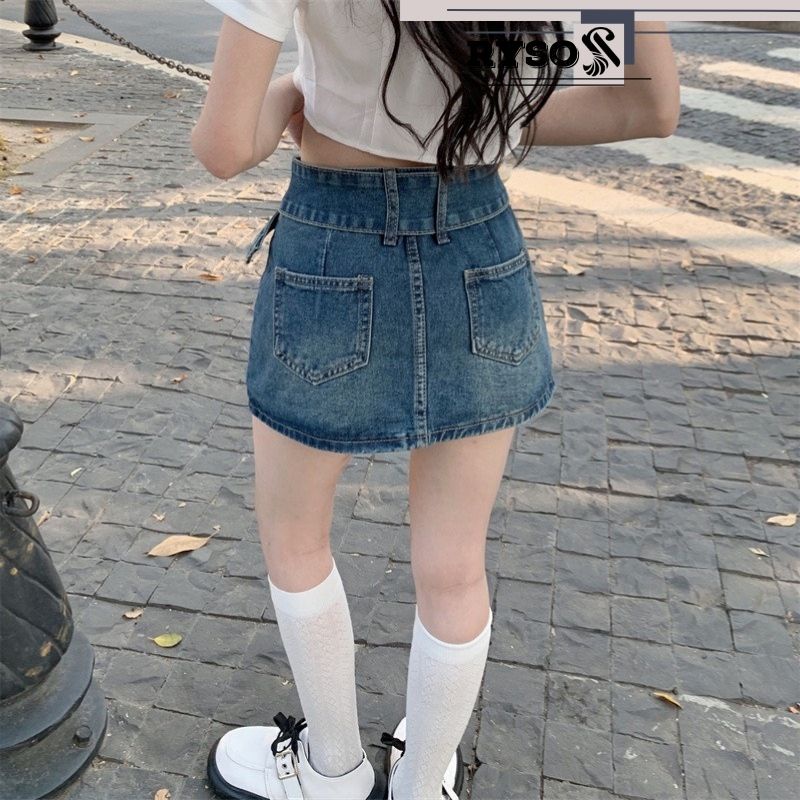 Chân váy jean chữ a phối kèm dây nịt cao cấp phong cách đường phố thu hút dáng ôm cao cấp
