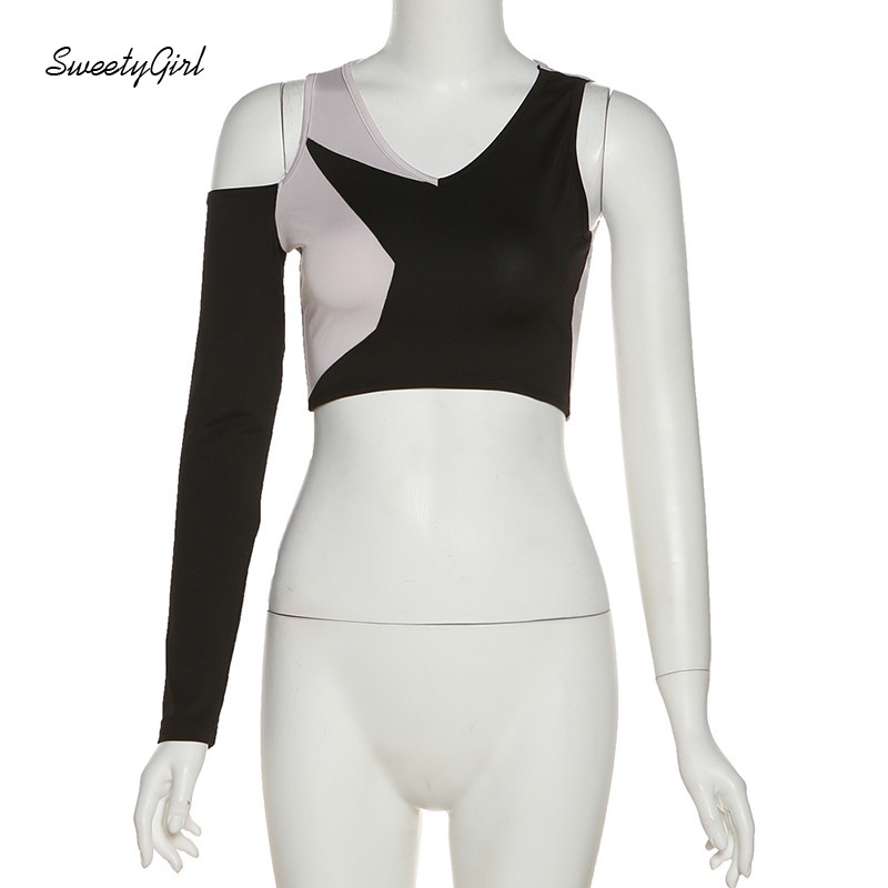 Áo Thun Cổ Tròn Dáng Ôm Phối Màu Tương Phản Thời Trang 2022 Cho Nữ