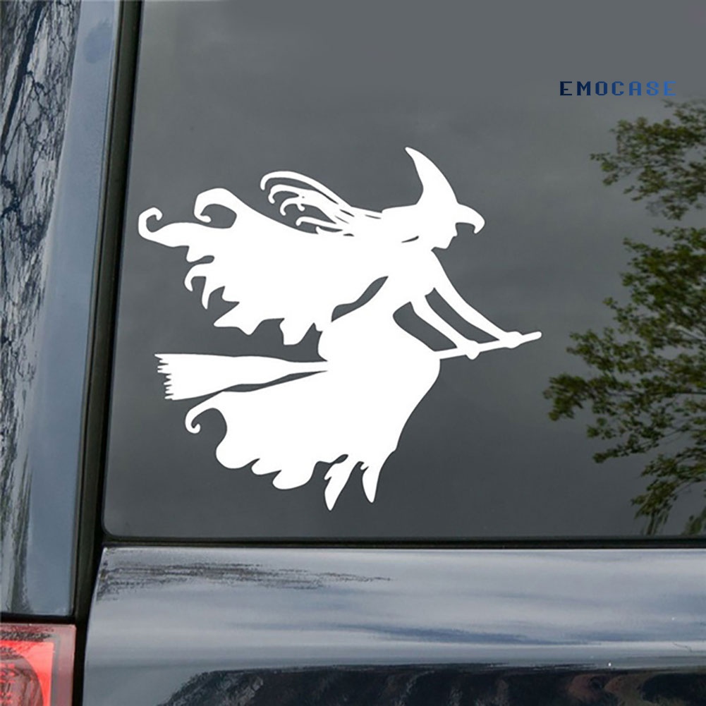 Sticker Phản Quang Họa Tiết NY-Witch on Broomstick Trang Trí Xe Hơi Phong Cách Halloween