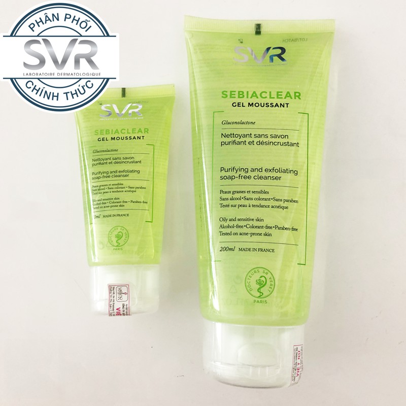 Sữa rửa mặt tẩy tế bào da chết da mụn SVR sebiaclear gel moussant