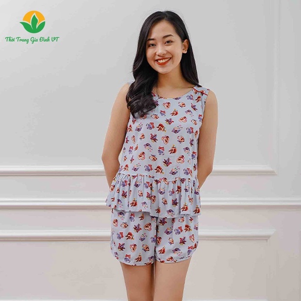Bộ đồ lanh Việt Thắng quần đùi áo sát nách nữ, đồ đôi mẹ con B02.2201 - Thời trang gia đình VT